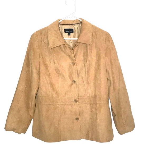 Lindor Jackets & Blazers - Lindor Women’s Tan Faux Suede Jacket/Button- Front Collared Blazer 14